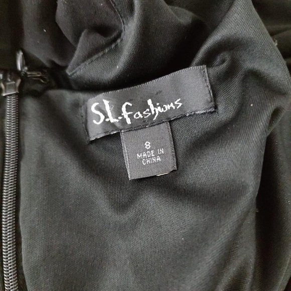 S.L Fashions Sz.8 Dress Woman’s Black Than Fit And Flare Layered Gathered - Picture 7 of 10